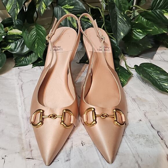 Jeffrey Campbell Estella Pointed Toe Satin Heels with Metallic Detail 10 - Picture 1 of 10